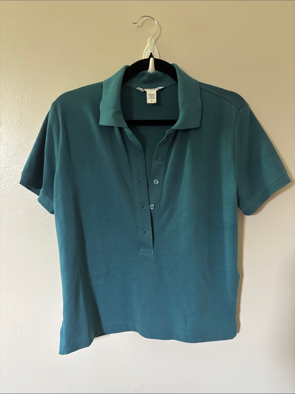 Athleta Womens Pique Polo Shirt Teal Blue Short‎ Sleeve S